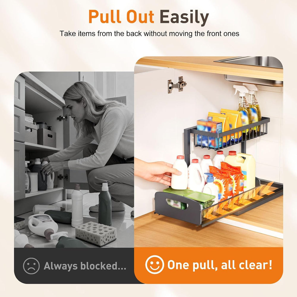 Under Kitchen Sink Organizer, Metal Pull Out Bathroom Organizers and Storage,...