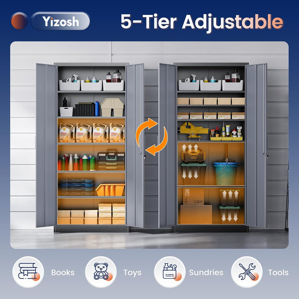 Metal Storage Cabinet with Locking Doors and 5 Adjustable Shelves, 72" G...