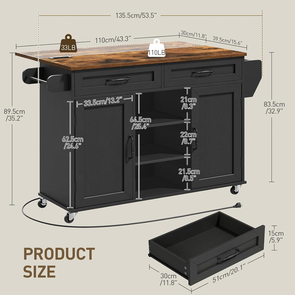 Kitchen Island with Power Outlets & Drop Leaf, Kitchen Cart with Storage,...