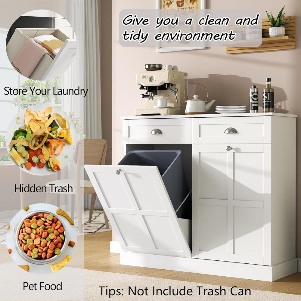 Double Tilt Out Laundry Hamper Cabinet, Hidden Laundry Cabinet w/2 Drawers