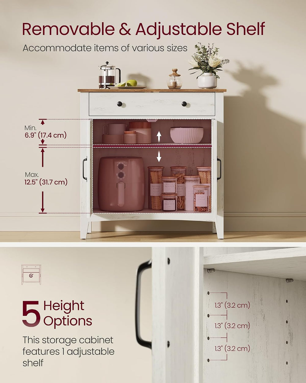 VASAGLE Buffet Cabinet, Coffee Bar with a Drawer, Adjustable Shelf