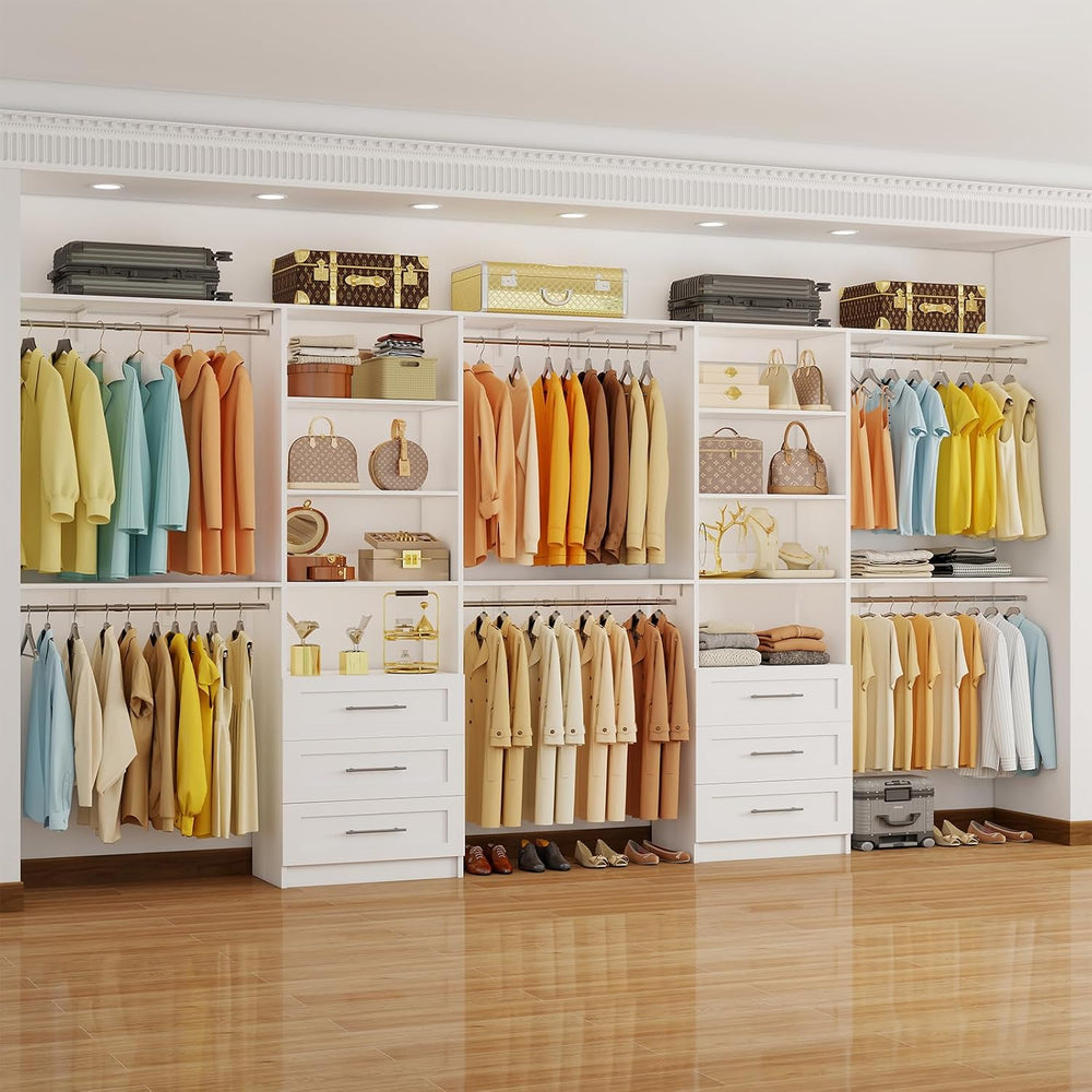 Closet System with 6 Drawers, 6-12.3FT Closet Organizer System Wood with 8 Sh...