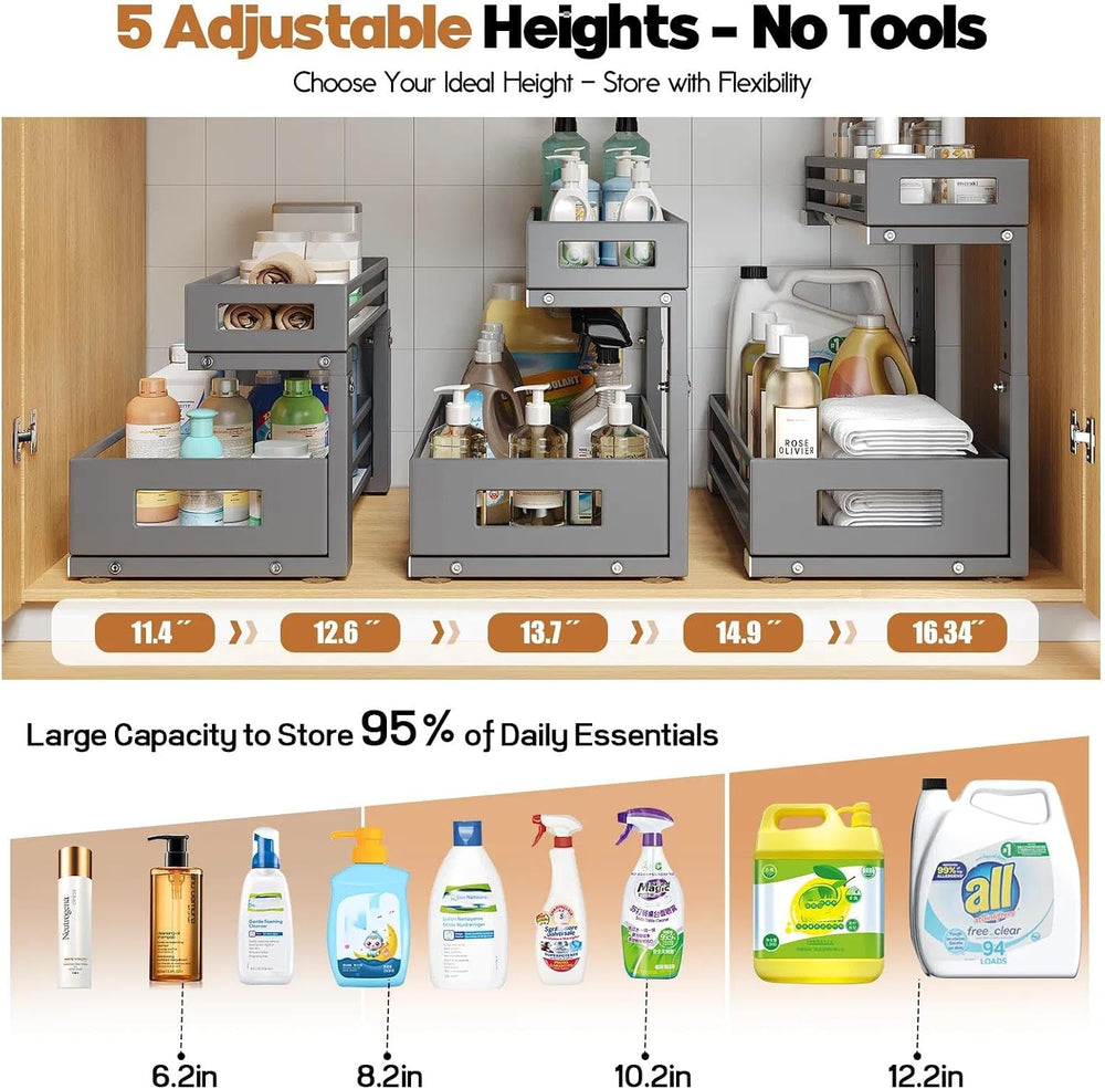 2-Pack Under Sink Organizers and Storage,2-Tier L Shape Pull Out Cabinet Orga...