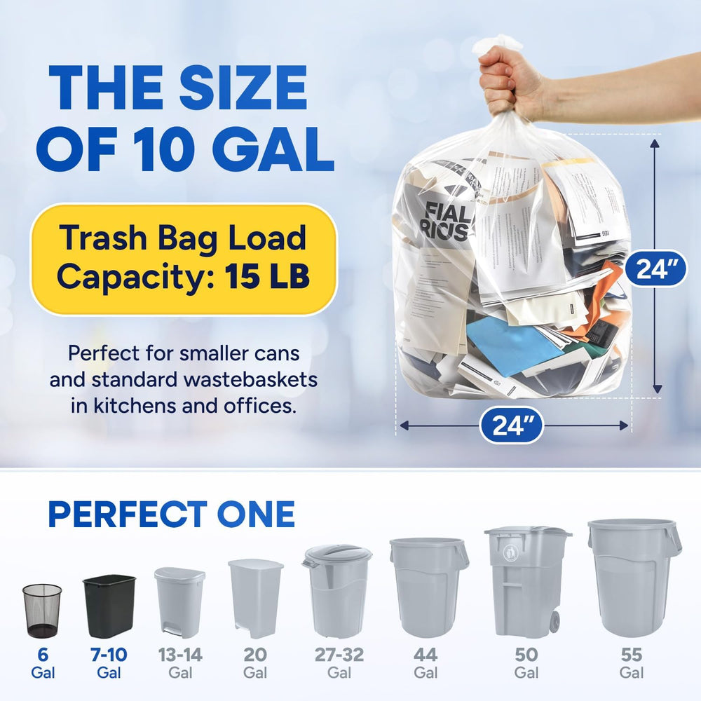 PLASTIC PRINCE 7-10 Gallon Trash Bags, Small Office Trash Bags, 8 Mic Waste B...