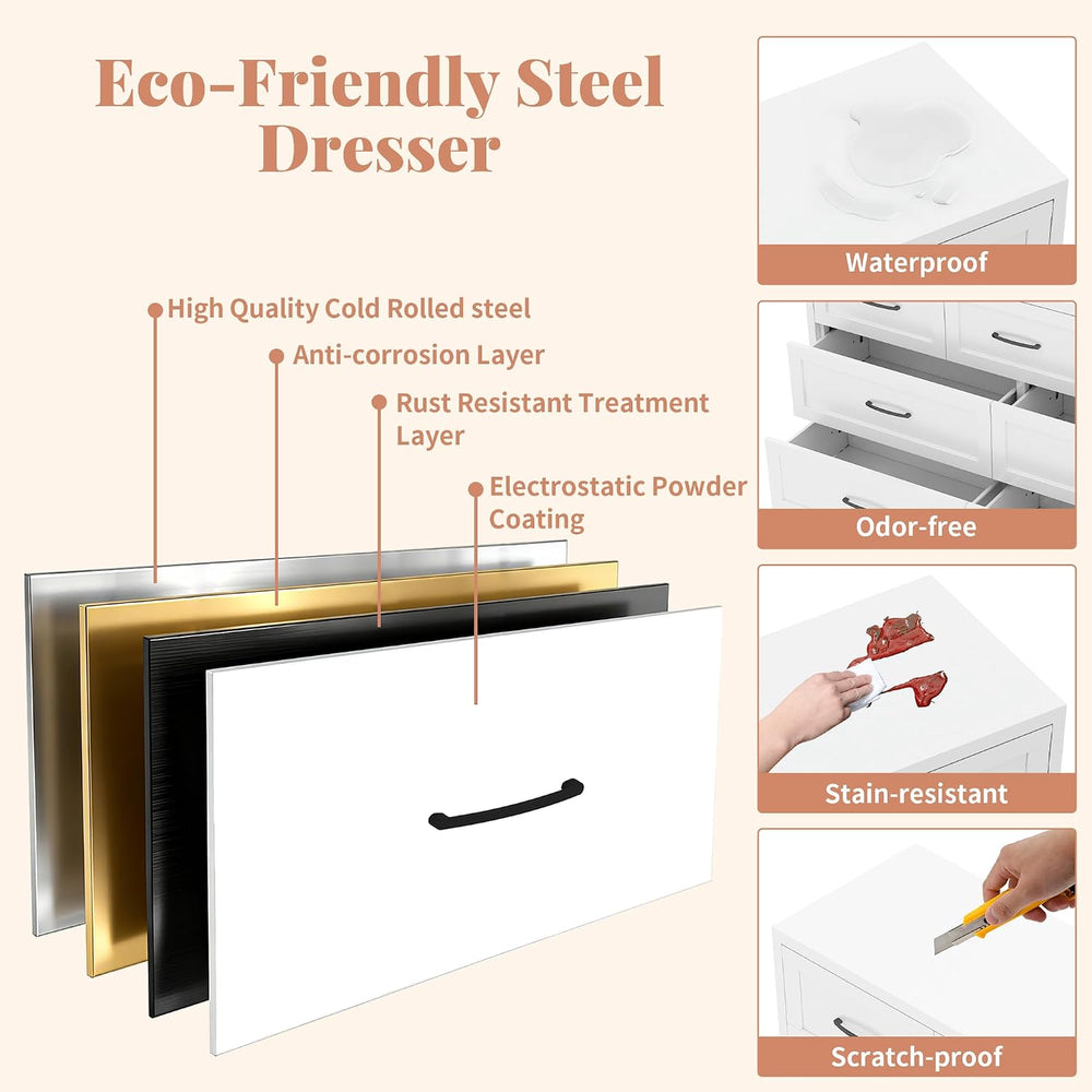 Metal 9-Drawer Dresser for Bedroom, 47" Wide White Steel Chest of Drawer...