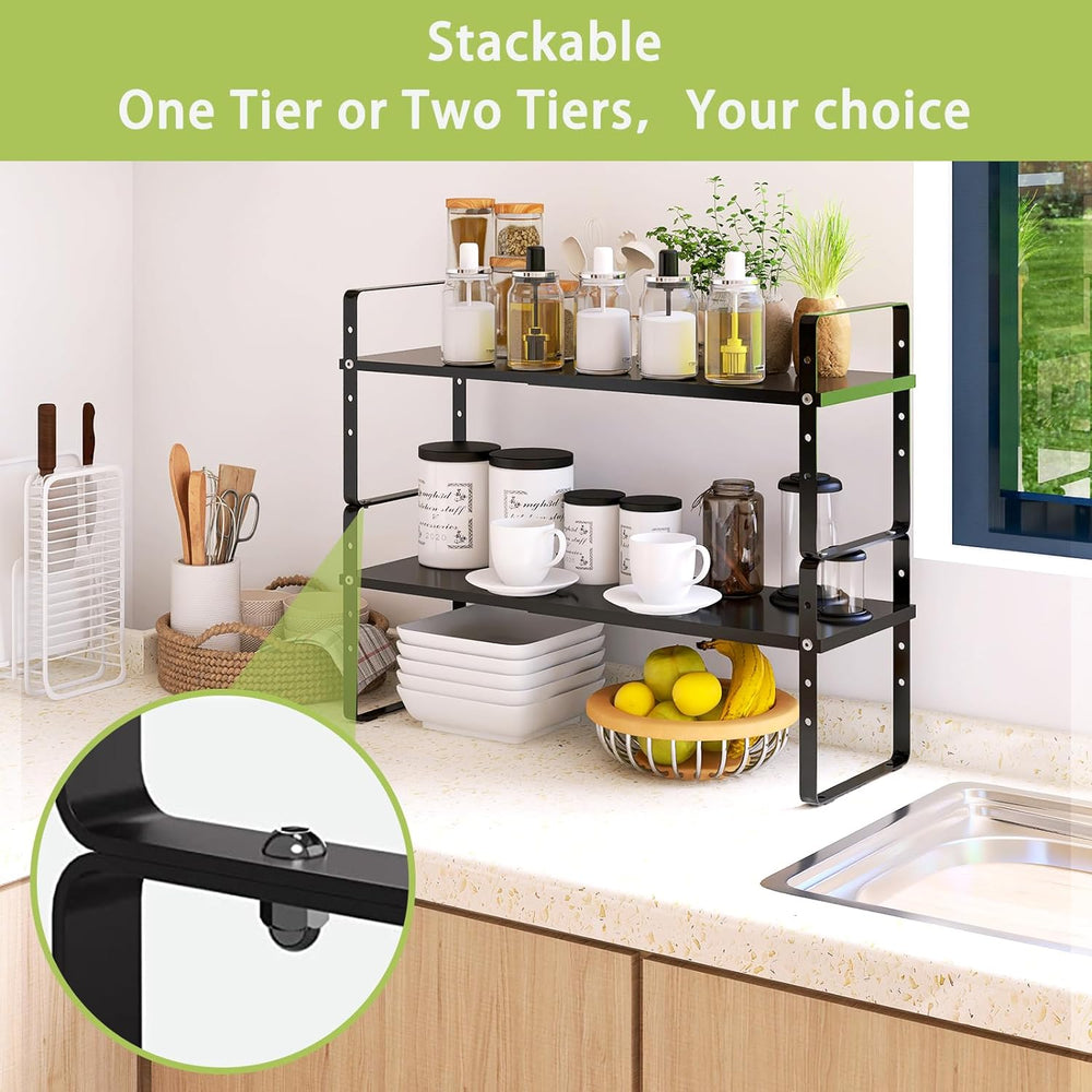 Expandable Cabinet Shelf Organizer Rack, Stackable Kitchen Countertop Organiz...