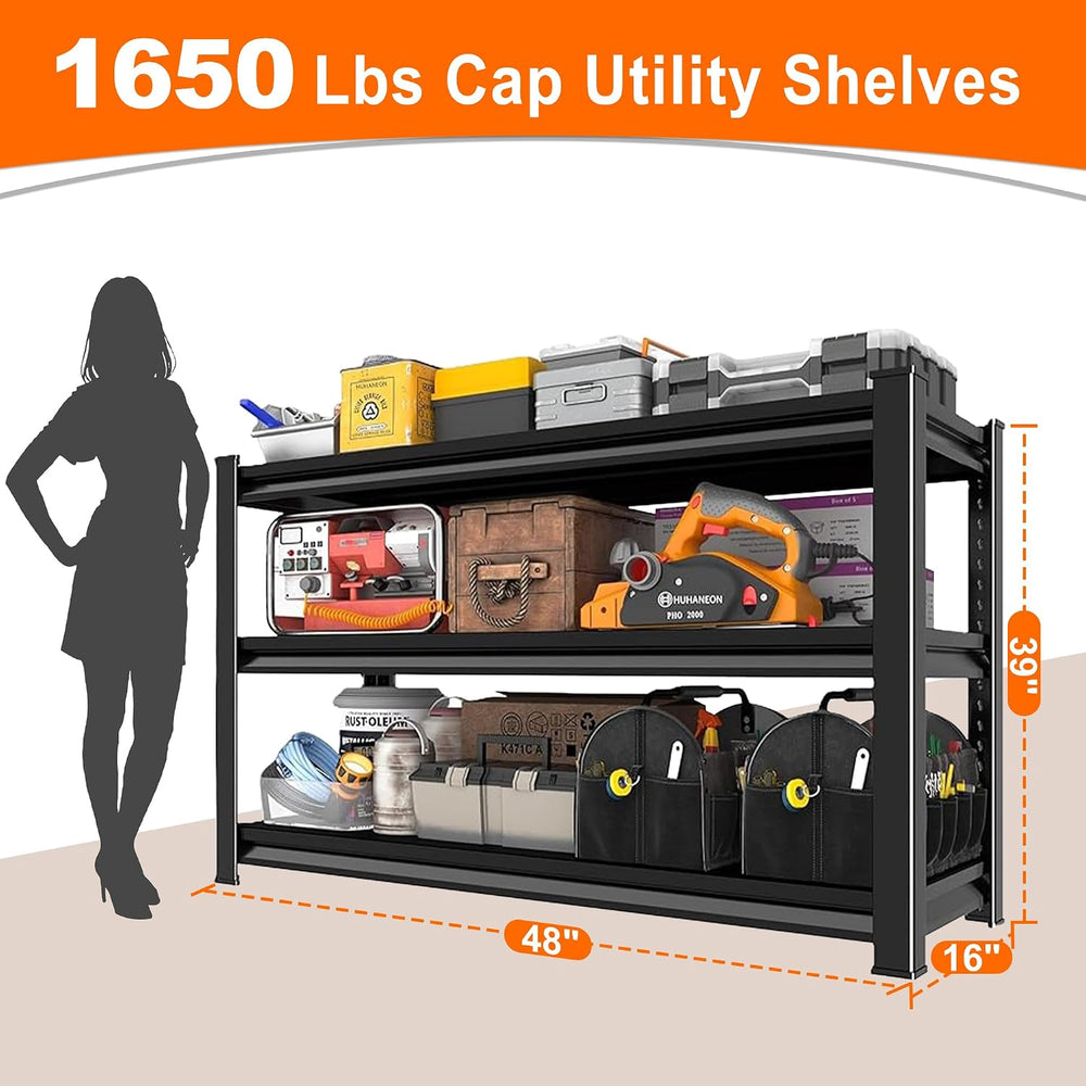 Metal Storage Garage Shelving - 48" W x 16" D x 39" H Black
