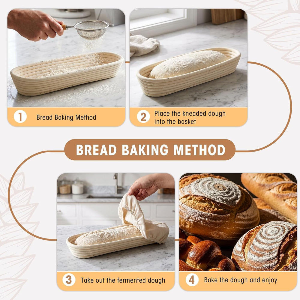 Vesici 15 Inches 10 Pack Baguette Banneton Proofing Basket with Linen Liner