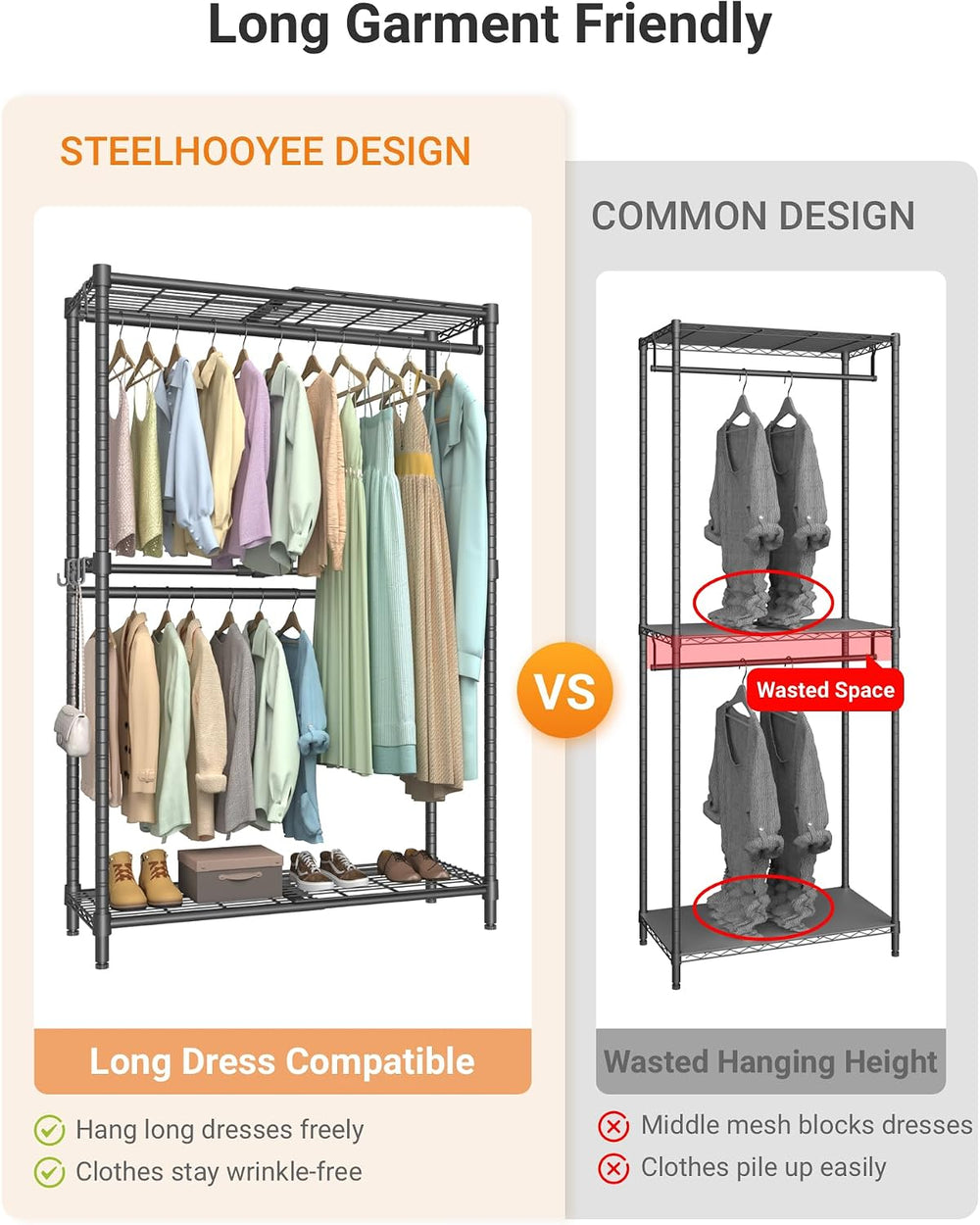 Expandable Closet Organizer System Adjustable Clothing Rack with Shelves