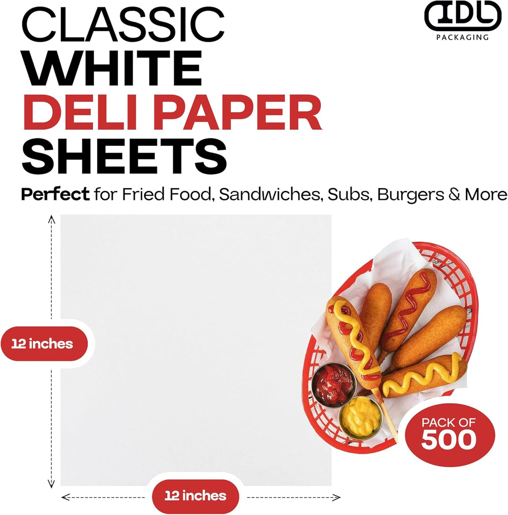 White Deli Paper Sheets, 12" x 12" (500 pcs.) - USA-Made Premium Fo...