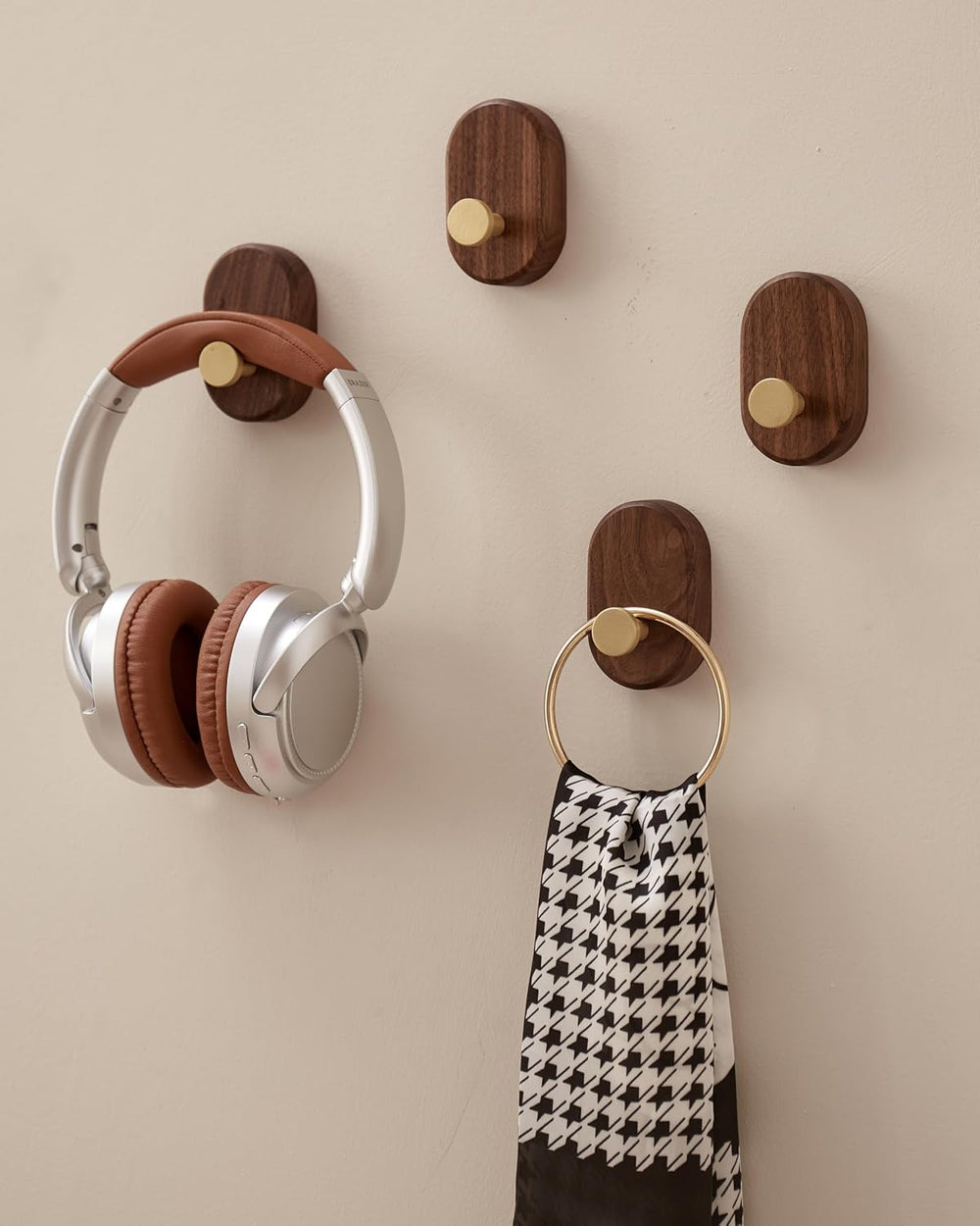 Wood Coat Hooks Wall Mount - Modern Walnut Coat Hook with Bronze Accent for H...