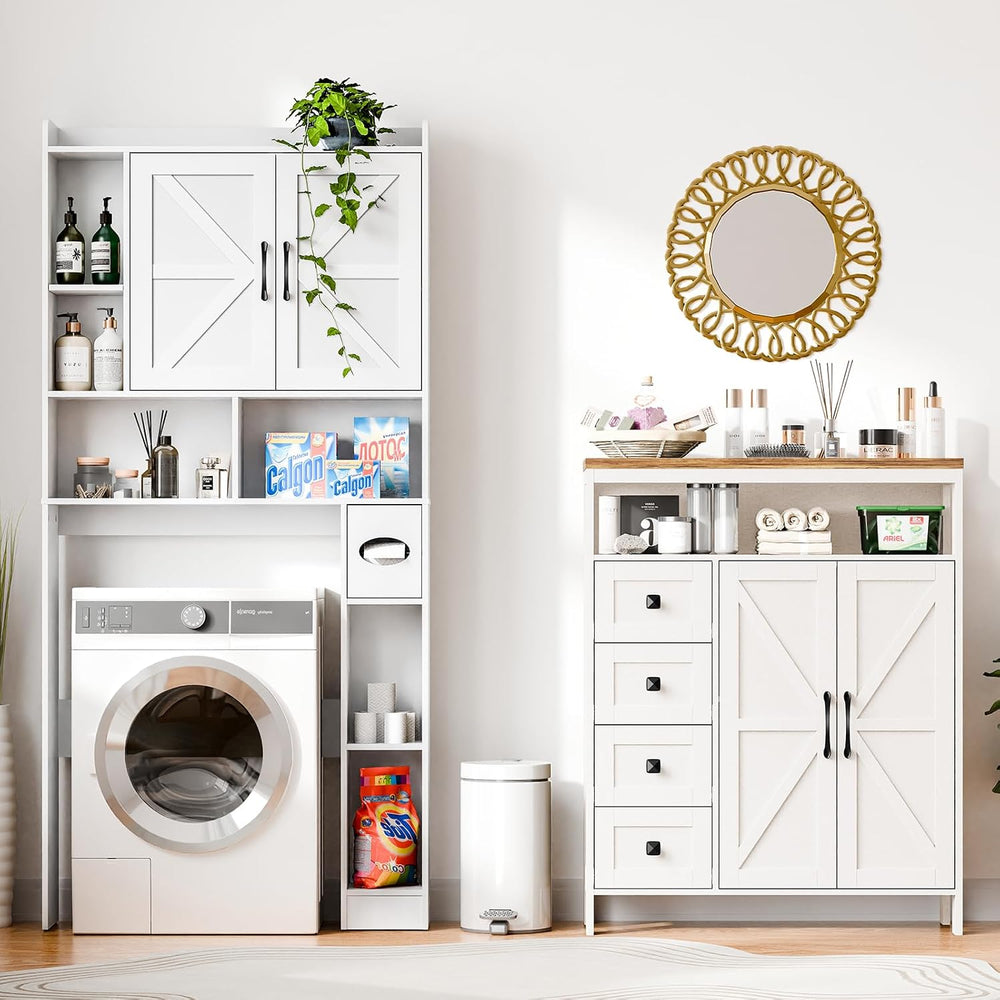 Vabches Farmhouse Storage Cabinet with 2 Doors and 4 Drawers, Unique White