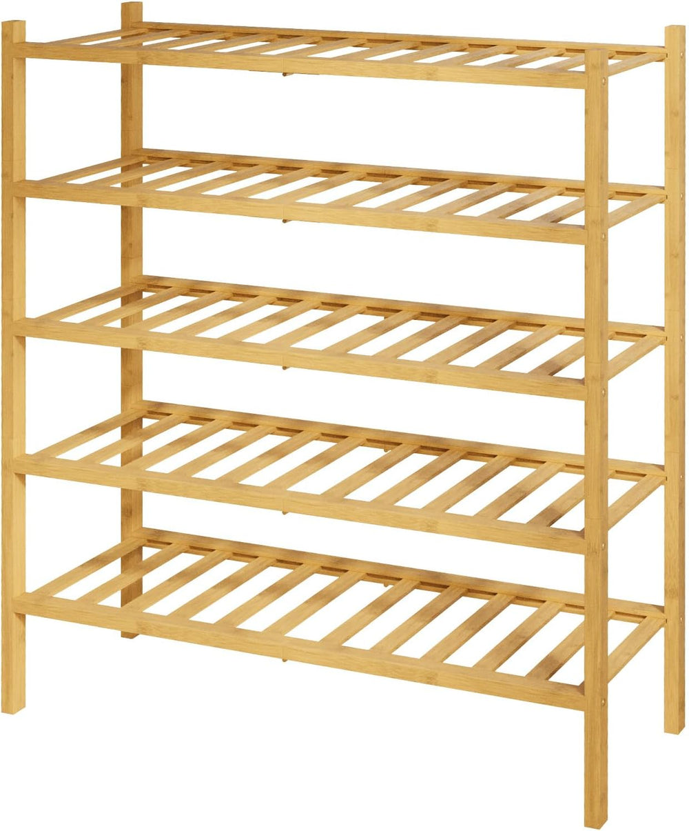 Kitsure Bamboo Wooden Shoe Rack for Closet, 26.8" Wide - 5 Tiers, Natural