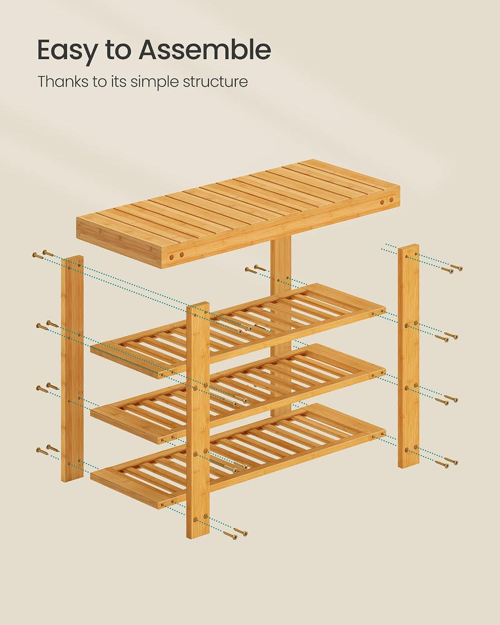 SONGMICS Shoe Rack Bench, 4 Tier Bamboo, 11.3 x 27.6 x 20.5 Inches