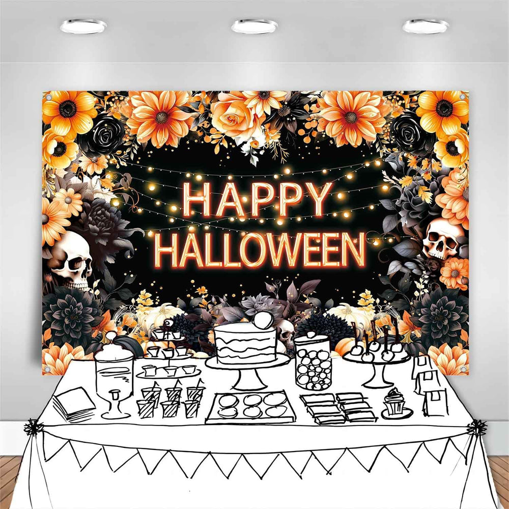 8x6ft Floral Happy Halloween Backdrop Spooky Flower Skull Photography Backgro...
