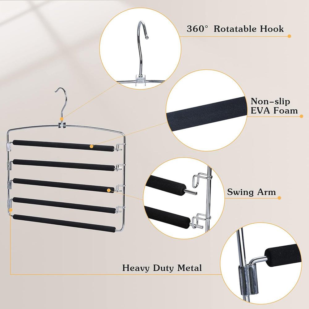 TOPIA HANGER Pants Hangers Space Saving with 5 Tiers Non-Slip Foam Padded