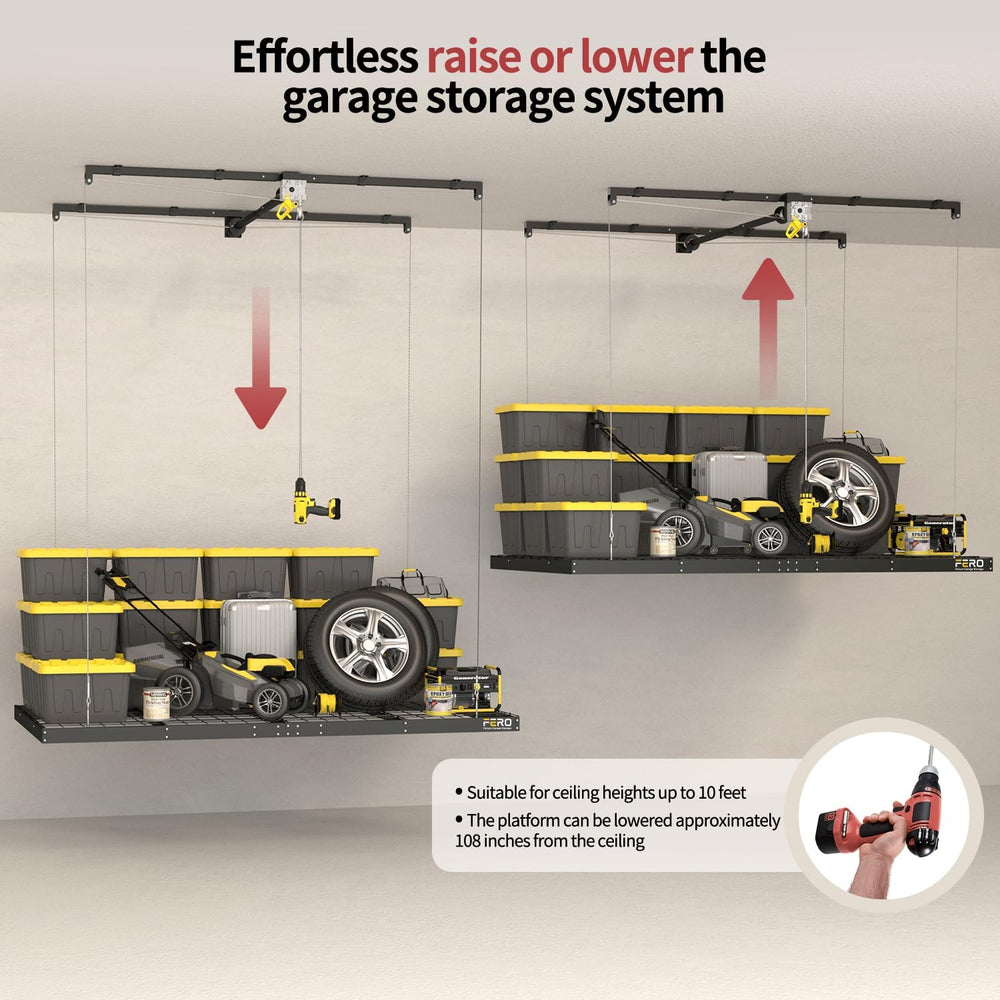 Garage Ceiling Storage Racks – 4x8 FT Overhead Garage Storage Rack with Safet...