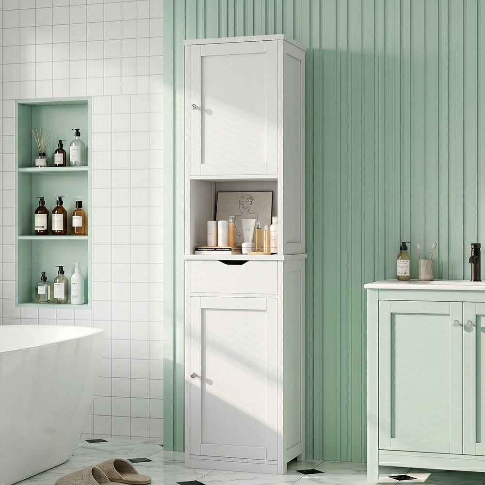 Vongrasig 64”Tall Narrow Slim Bathroom Storage Cabinet with 2 Doors, White
