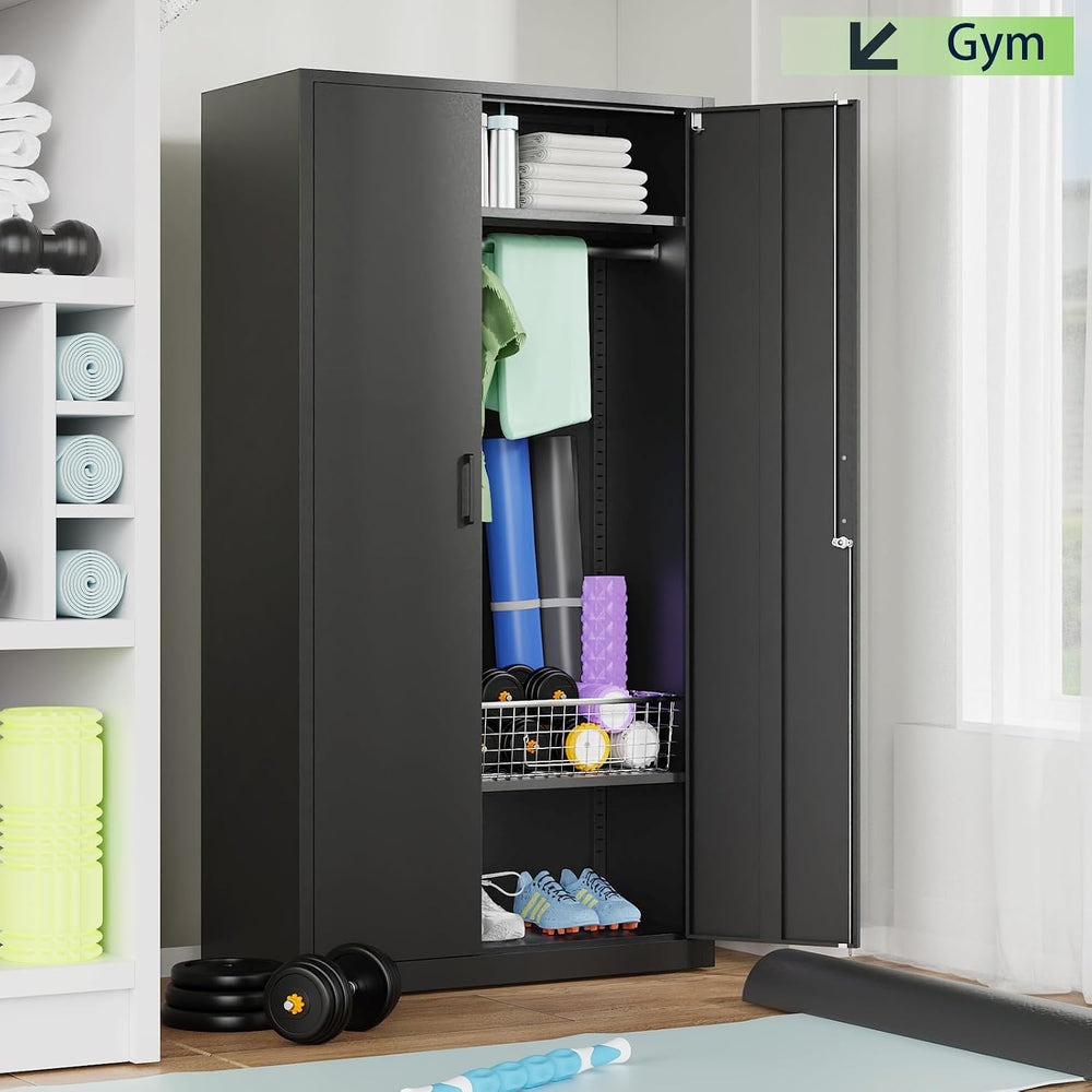 71" Tall Metal Wardrobe Closet with Lock,Steel Clothing Cabinet