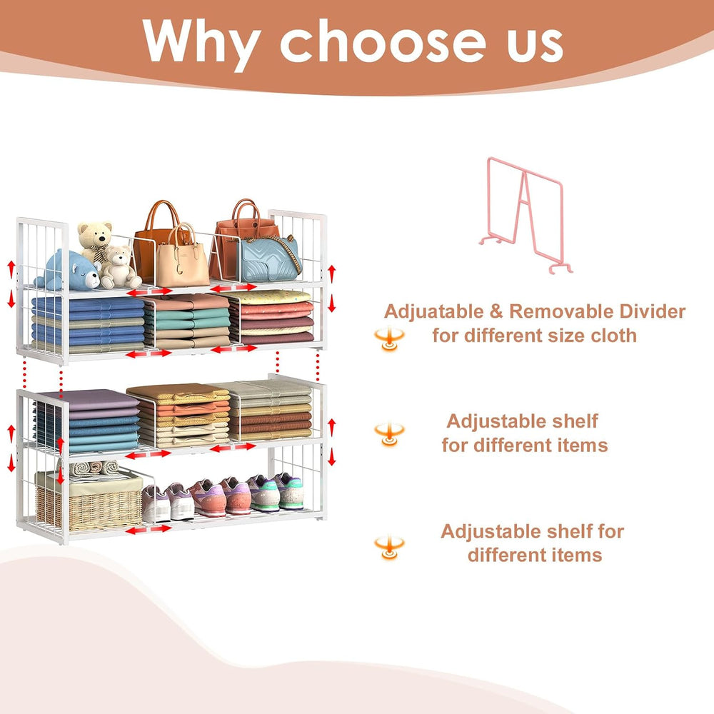 Hongtamoya Stackable Closet Storage Shelf with Adjustable Divider