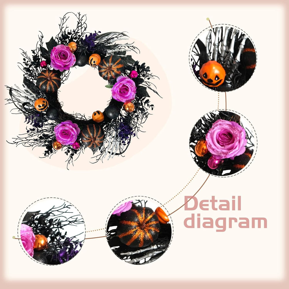 22 Inch Halloween Wreaths for Front Door Artificial Black Welcome Wreath with...