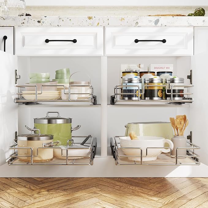 LOVMOR Pull Out Cabinet Organizer 10½"W x 21½"D, Kitchen Cabinet Pu...