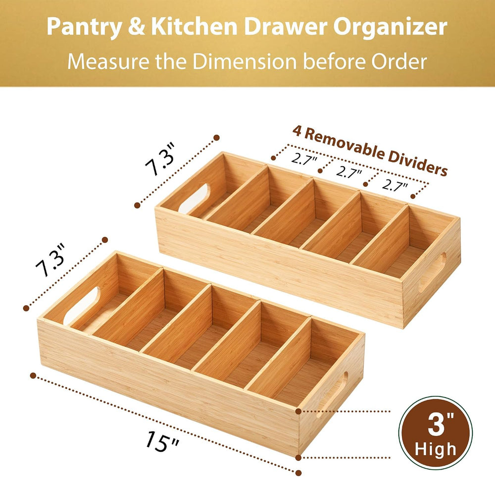 Umilife Large Bamboo Pantry Organizers and Storage Bins with Removable Divide...