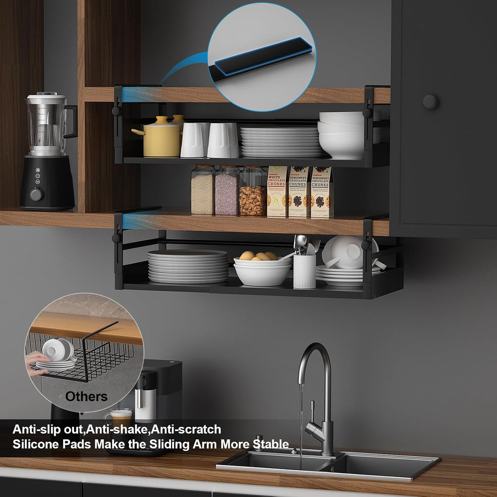 2Pack Expandable Under Shelf Storage Basket Organizer,Black