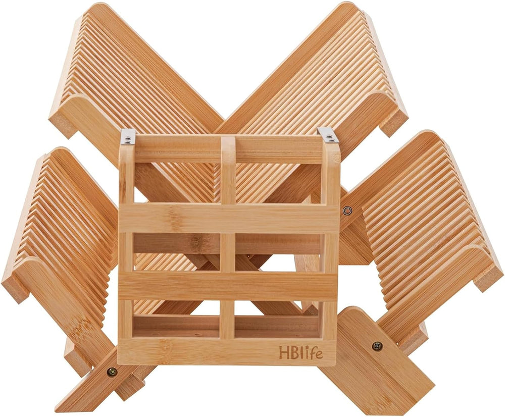 HBlife Bamboo Dish Drying Rack with Utensils Flatware Holder Set, 3-Tier Larg...