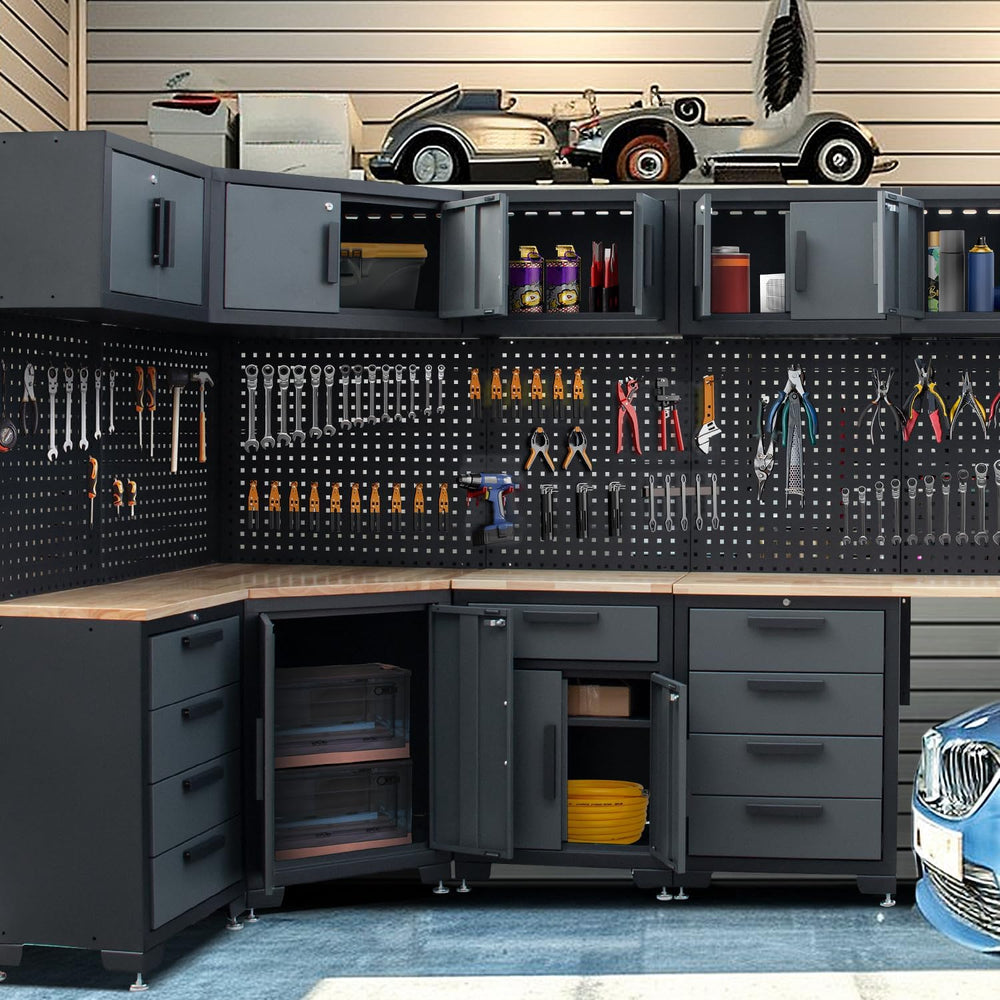 15-Piece Corner Garage Storage Cabinet System - Corner Workshop Set