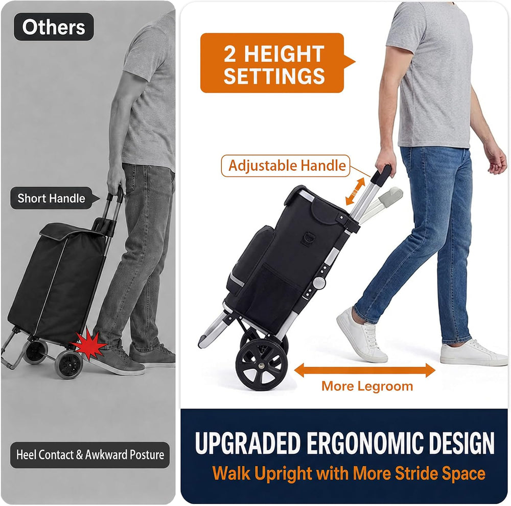 Lightweight Foldable Shopping Cart, 55L Grocery Cart with Cooler Pocket