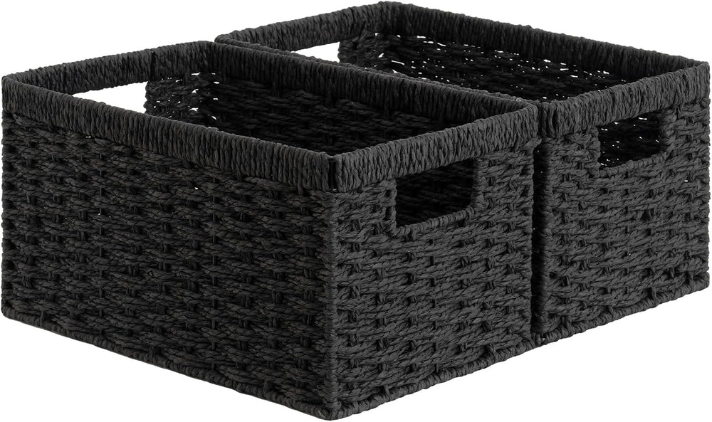 StorageWorks Wicker Storage Baskets for Organizing, Black Baskets, 2-Pack
