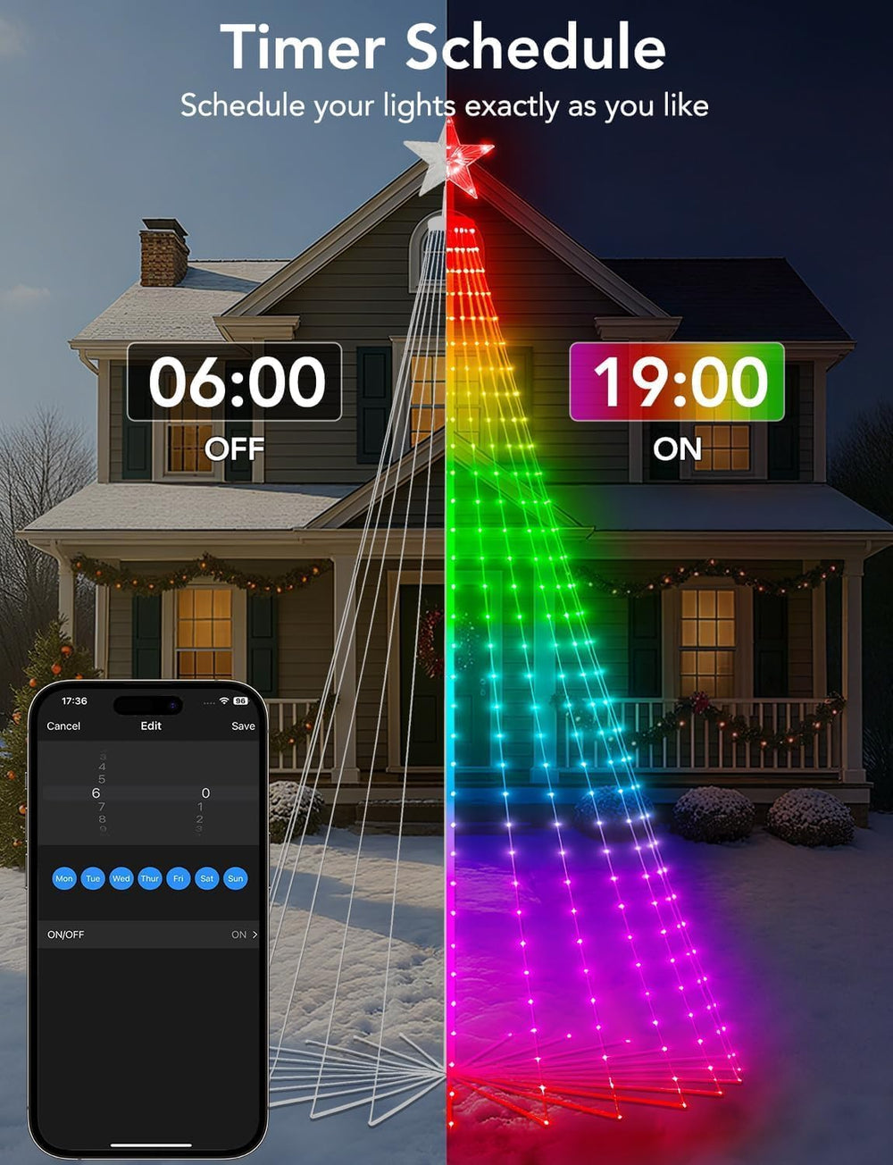 Popotan Halloween Outdoor Christmas Tree, 7FT 295 LED, RGB App Control