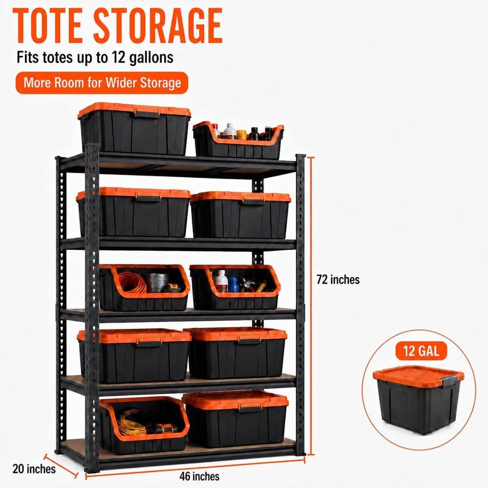 46 Inch Garage Shelving 2850 LBS, Heavy Duty 5-Tier Storage Rack