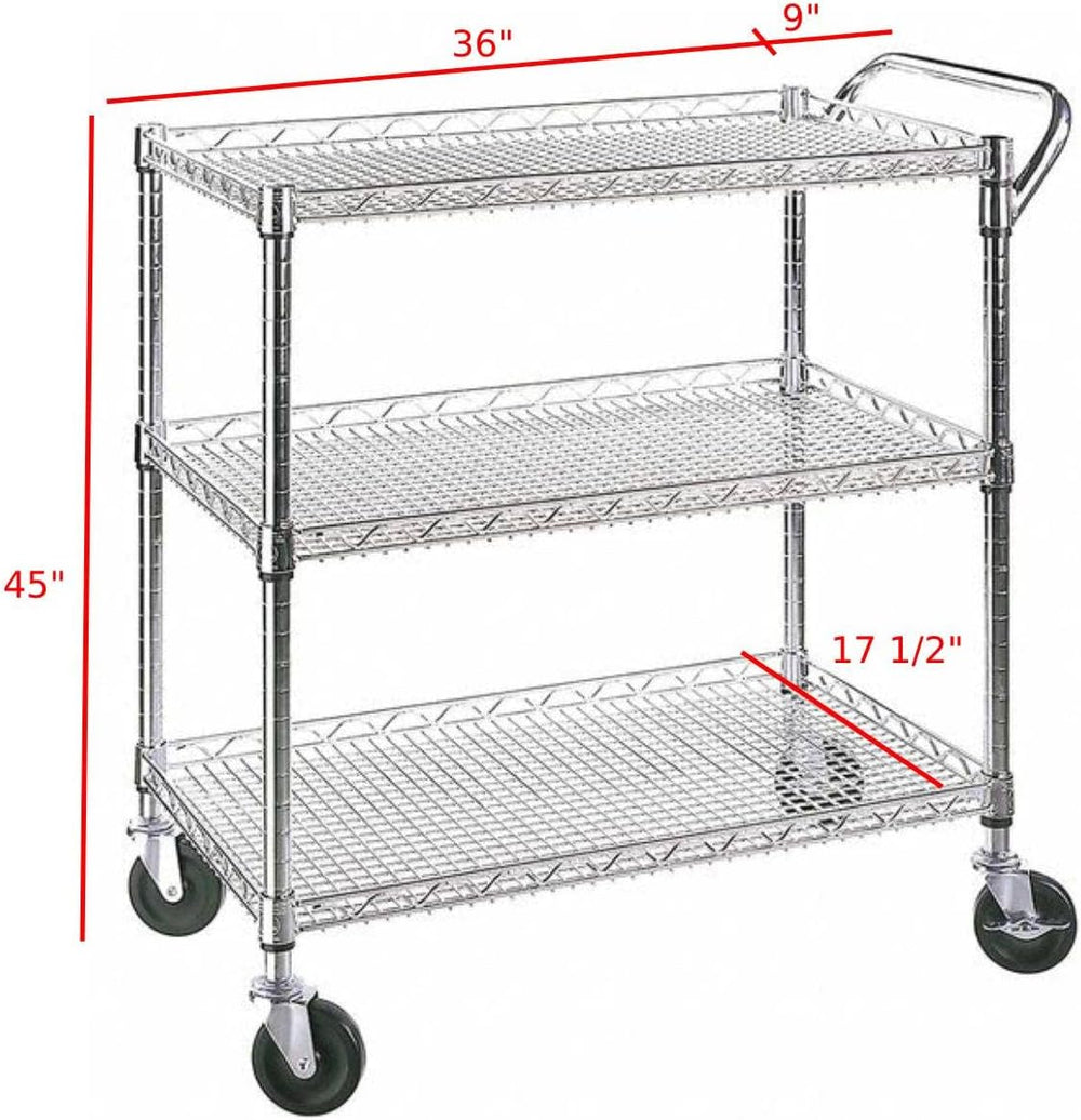 Heavy Duty Rolling Utility Kitchen Cart on Wheels, Chrome Wood Serving Cart C...