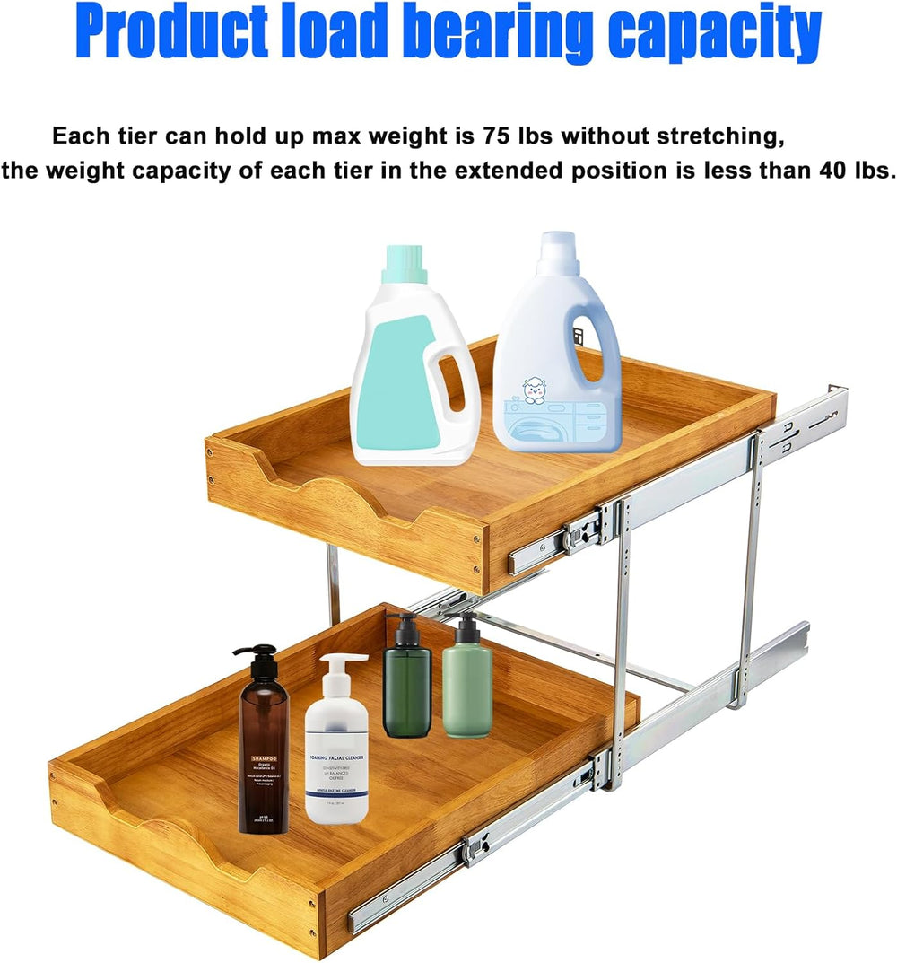 DINDON 2 Tier Pull Out Cabinet Organizer (17" W x 21" D) Wood And M...