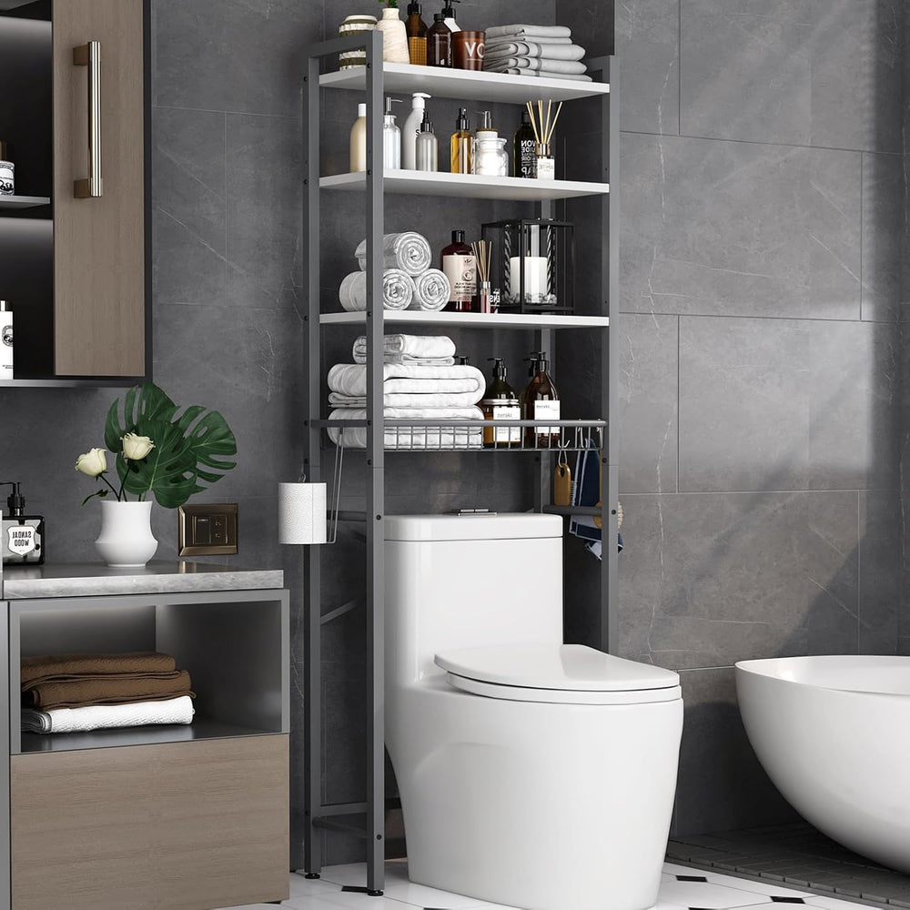 Over-The-Toilet Storage Rack, 4-Tier Bathroom Organizer Shelf Over Toilet wit...