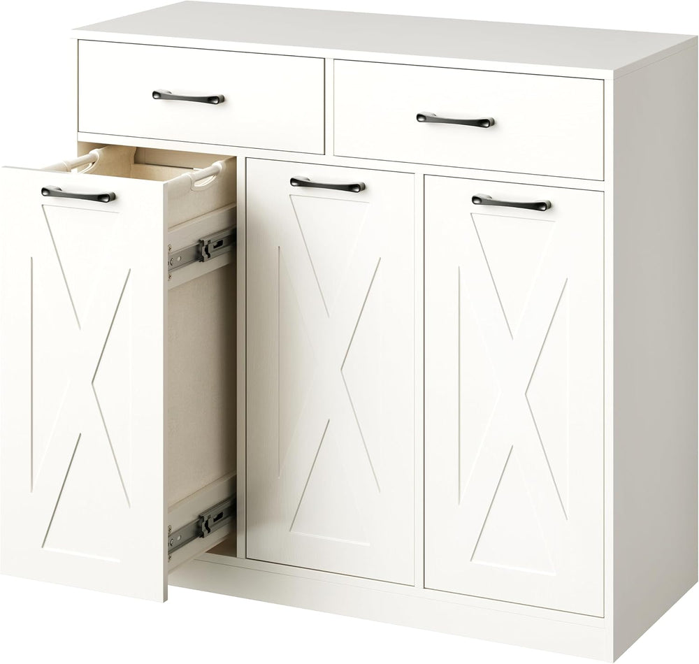 Herture Laundry Hamper Cabinet, Laundry Basket 3 Section with 2 Storage Drawe...