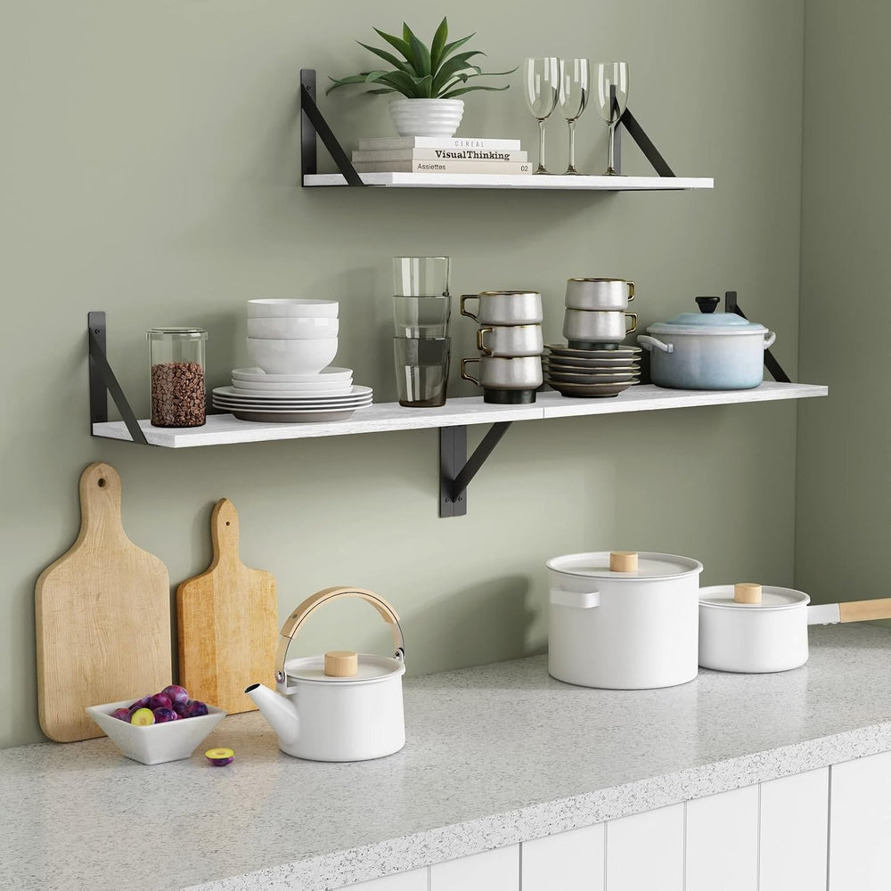 White Floating Shelves 24 inches Long Set of 3, 24 x 8 Inch Bathroom Wall She...