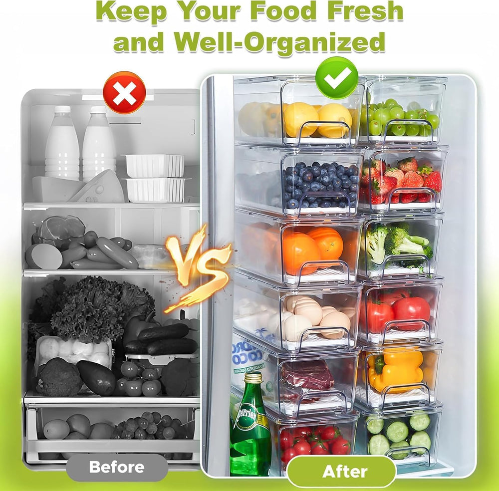 6-Pack Fridge Drawer Organizer, Pull-out Stackable Refrigerator Organizers an...