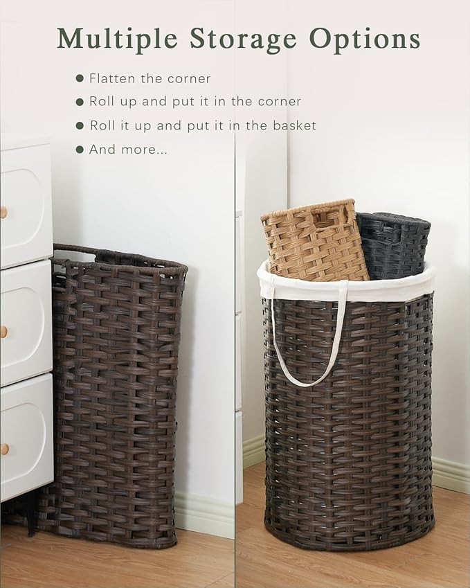 Laundry Basket with Lid Round Rattan Laundry Hamper with Lid and Handles 29.1