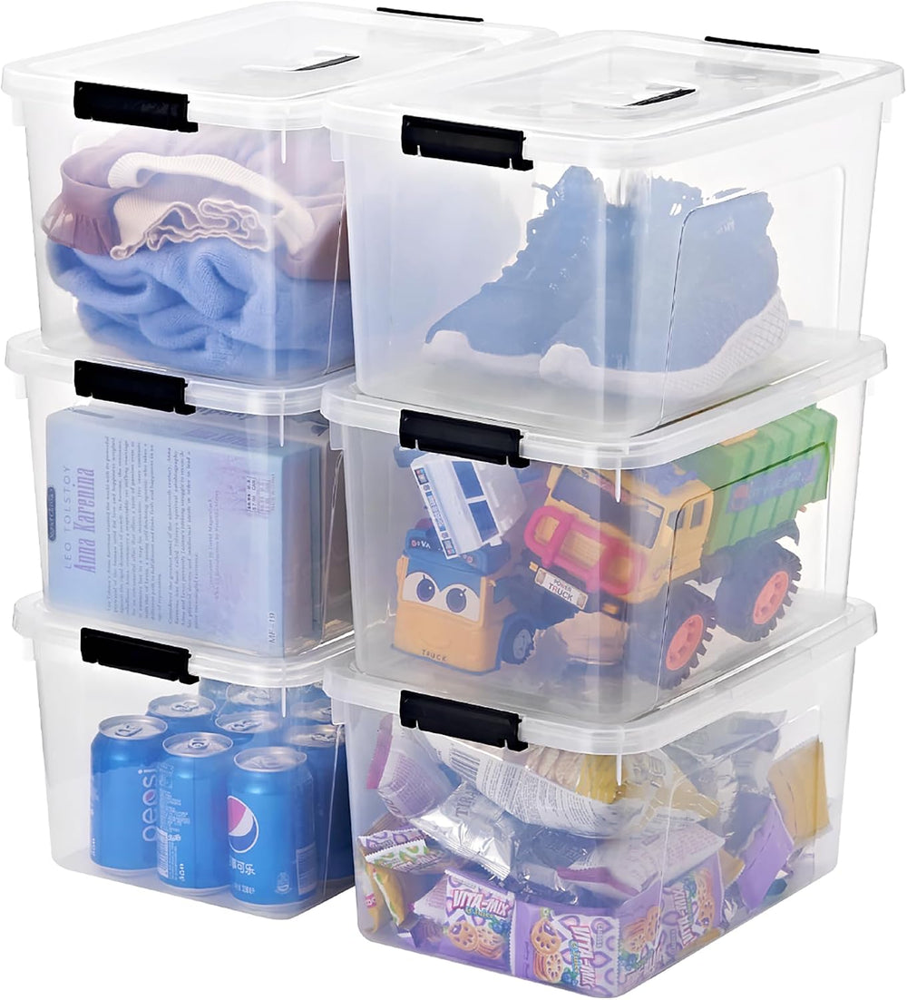 19 Quart Plastic Storage Bins with Lids, 6-Pack Stackable Clear Storage Organ...