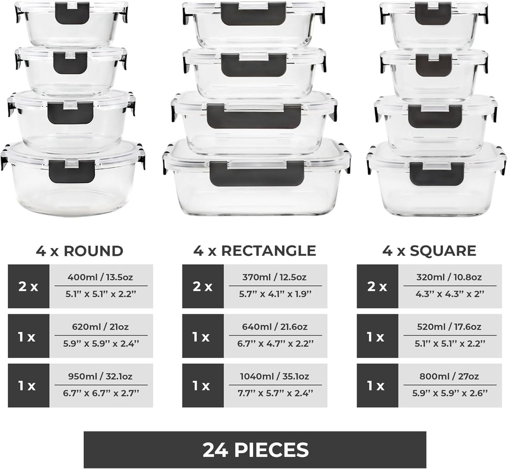 Freshware Glass Storage Containers with Lids, 24 Pieces, 12 Containers with 1...