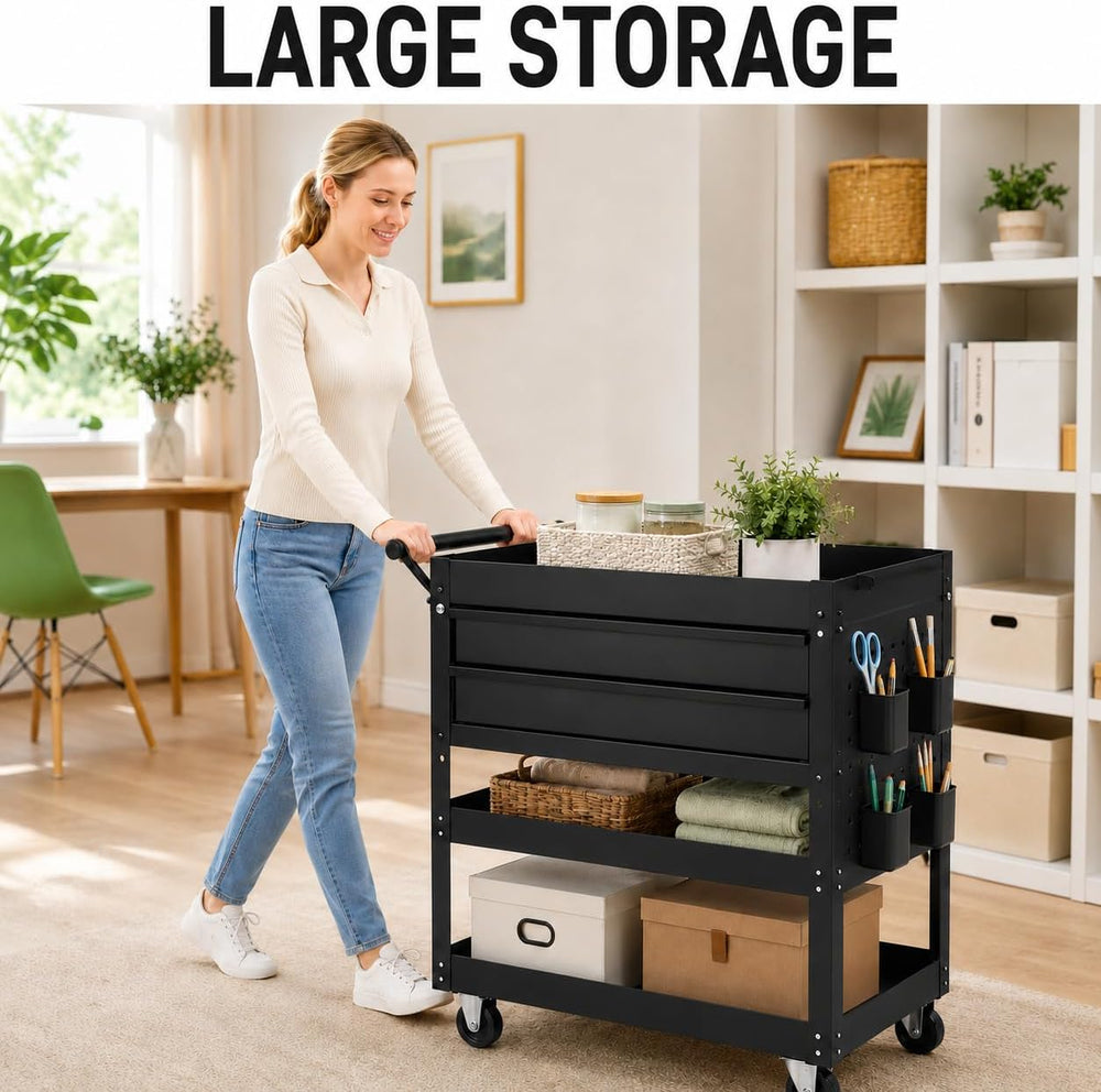 Garvee 30 Inch Rolling Tool Cart on Wheels, 3 Tier Steel Utility Tool Cabinet...