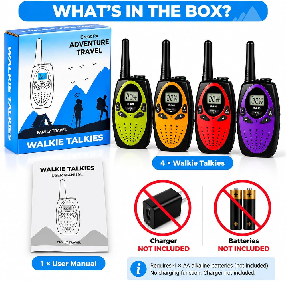 Long-Range Two-Way Radios 4 Pack – Adult Walkie Talkies, Clear Sound, Durable...