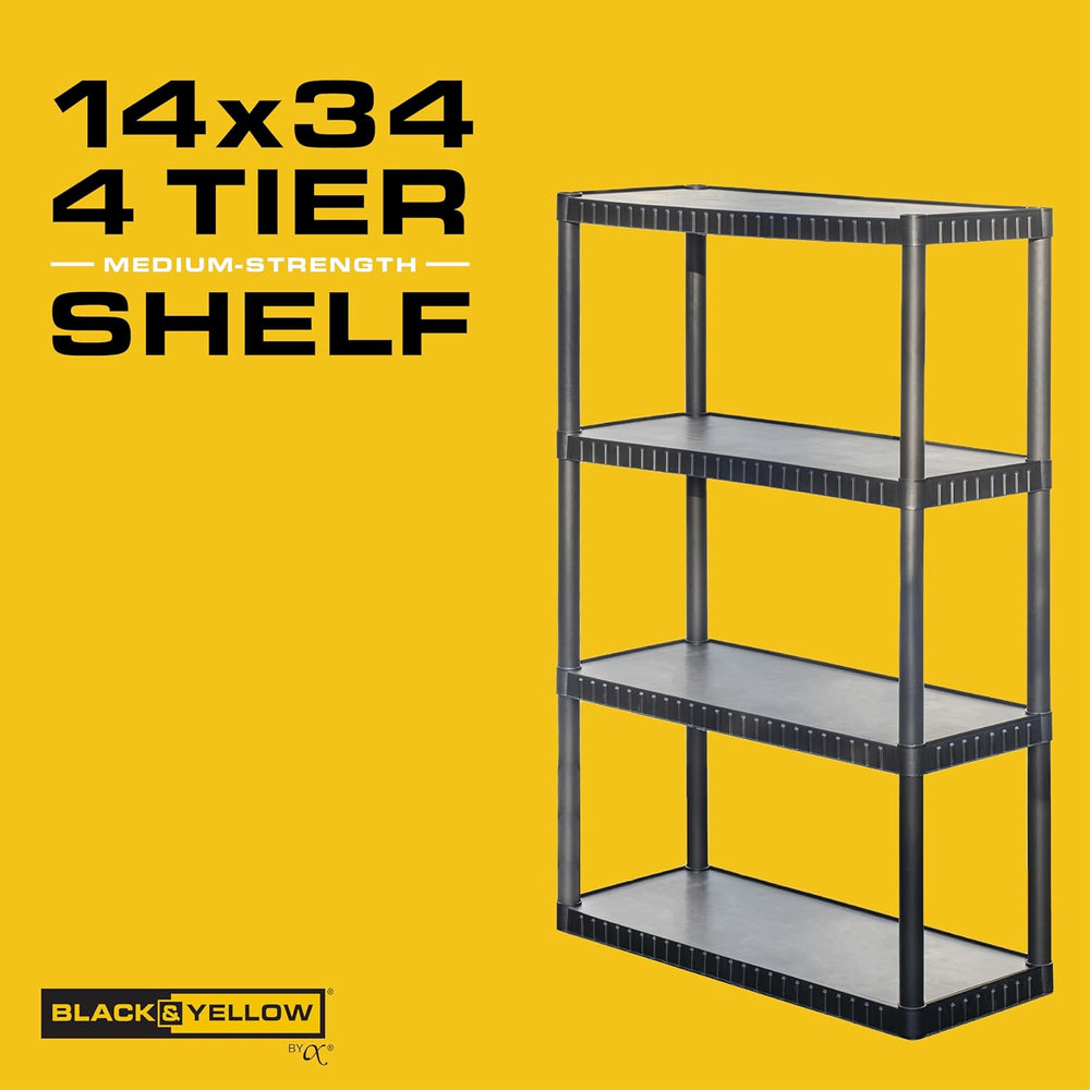 CENTREX CX 4-Tier Medium Duty Plastic Storage Shelves for Garage, Black