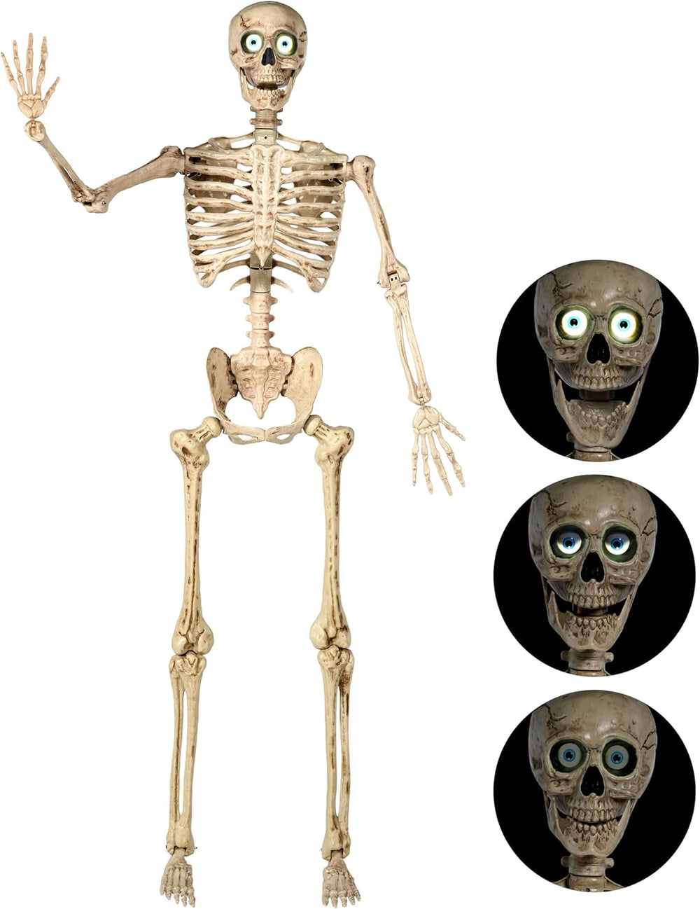 JOYIN 6.9 FT Halloween Posable Skeleton Life Size, Voice Sensing Blink Eyes M...