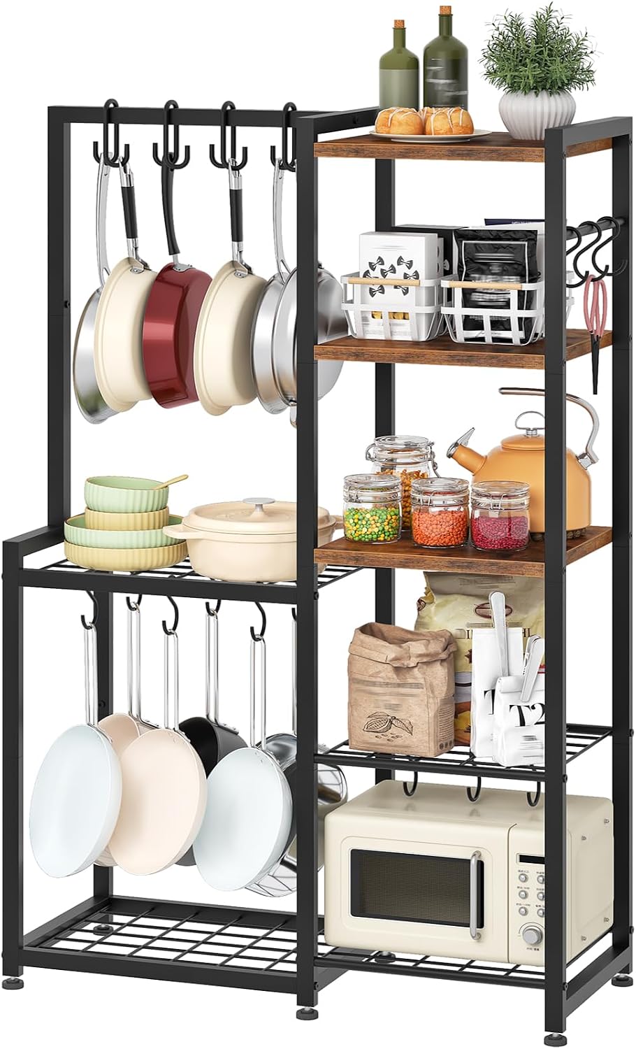 5-Tier Pot Rack, Cookware Stand with Hooks, Pans Pots Organizer for Kitchen, ...