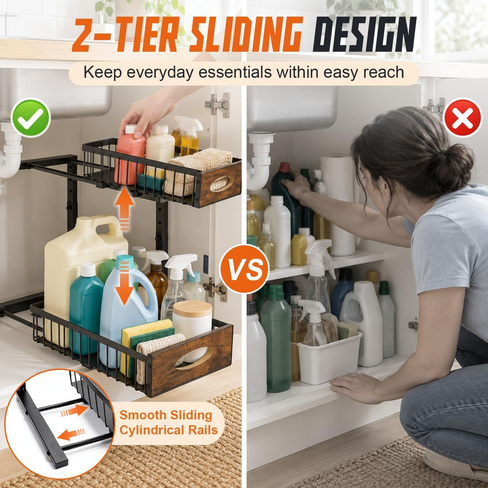2 Pack Under Sink Organizer, Heavy Duty 2 Tier Pull Out Cabinet Organizer