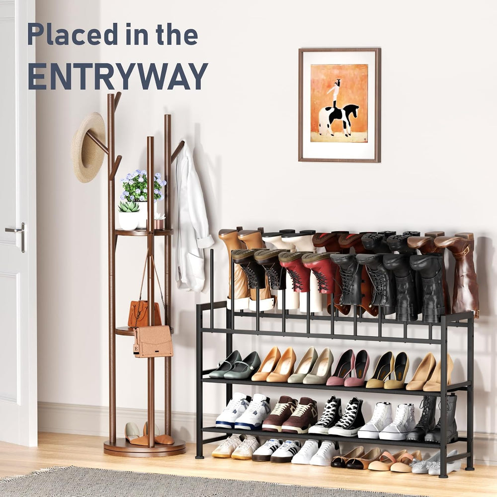 DIMJ Boot Rack 4-Tier - Black Metal Boot Storage Rack Tall Boots Organizer, M...